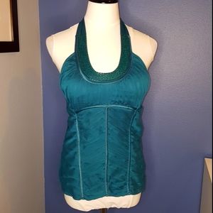 Bebe Green Beaded Neckline Halter Top